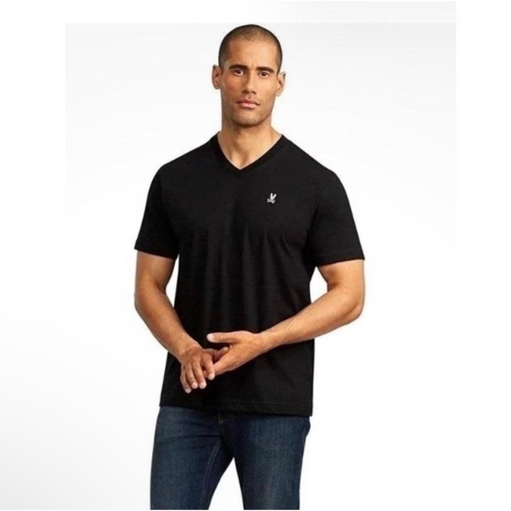 Psycho Bunny Mens‎ Black V-Neck Pima Cotton Short Sleeve Logo T-Shirt Size 4 S